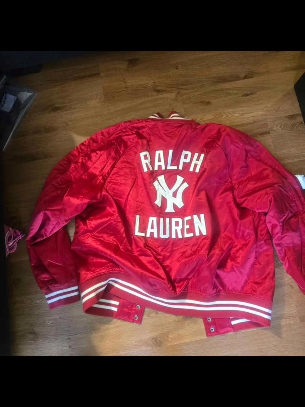 Ralph Lauren Red New York Satin Bomber Jacket
